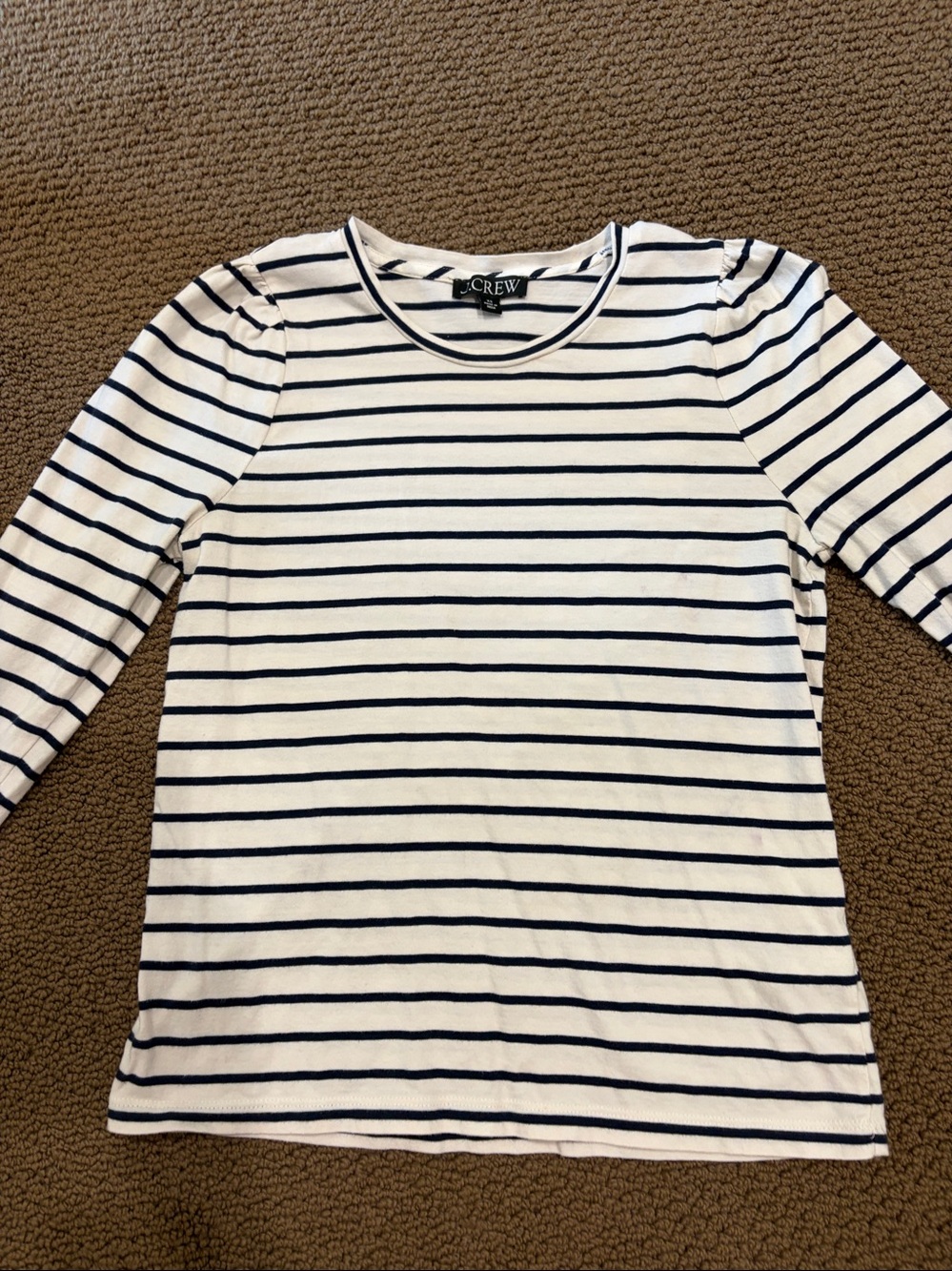 J.Crew Striped Puff-Sleeve T-Shirt in a classic navy and white pattern